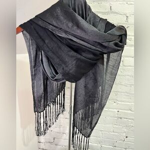 Coldwater Creek Black Fringe Scarf Wrap Shawl Lightweight Evening Wear